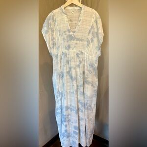 White and Light Blue Tie-Dye V-Neck Maxi Dress, One Size Fits Most